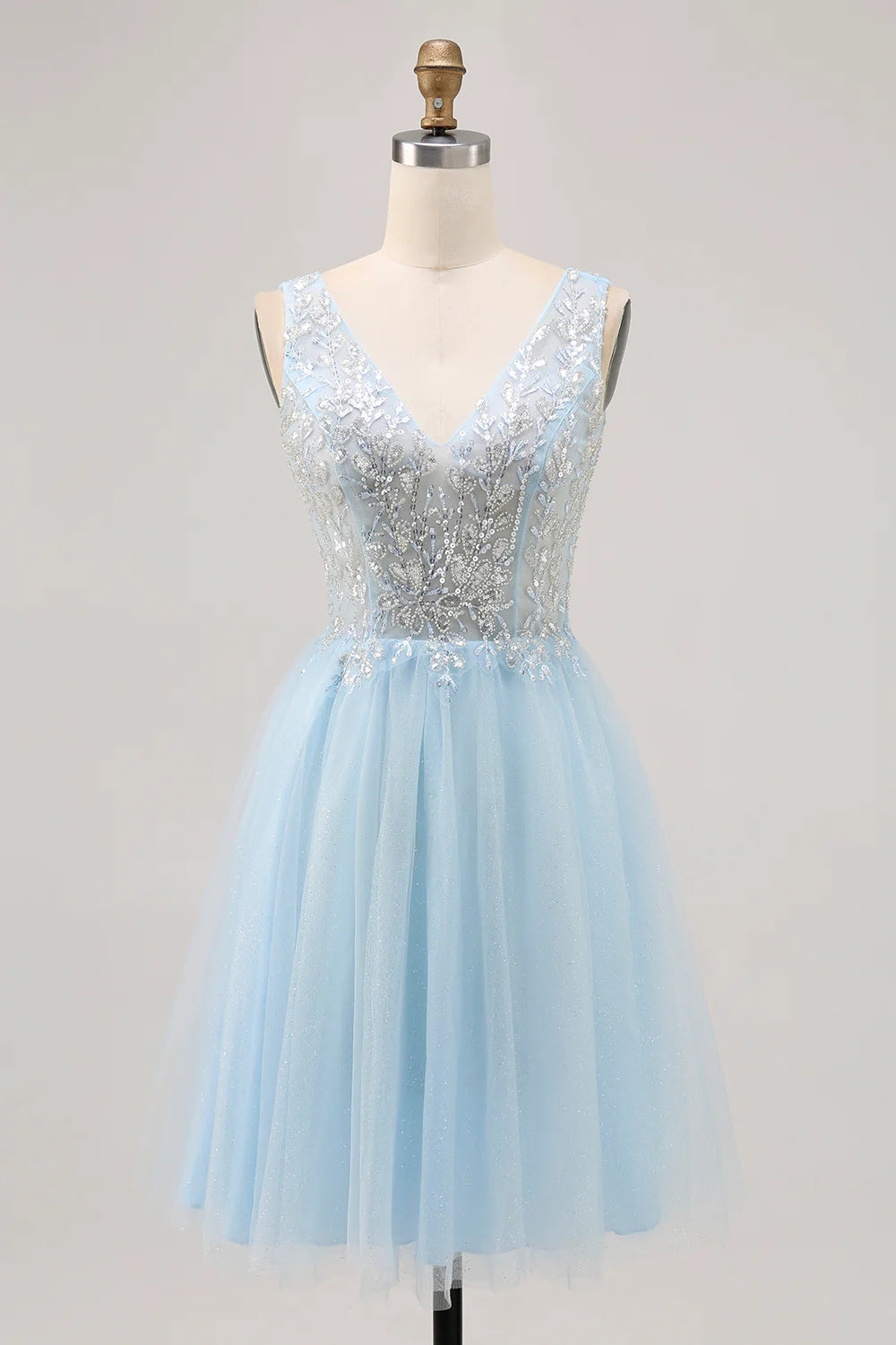 DingJi Wedding Sparkling Beaded V-neck Short Chiffon Homecoming Dresses